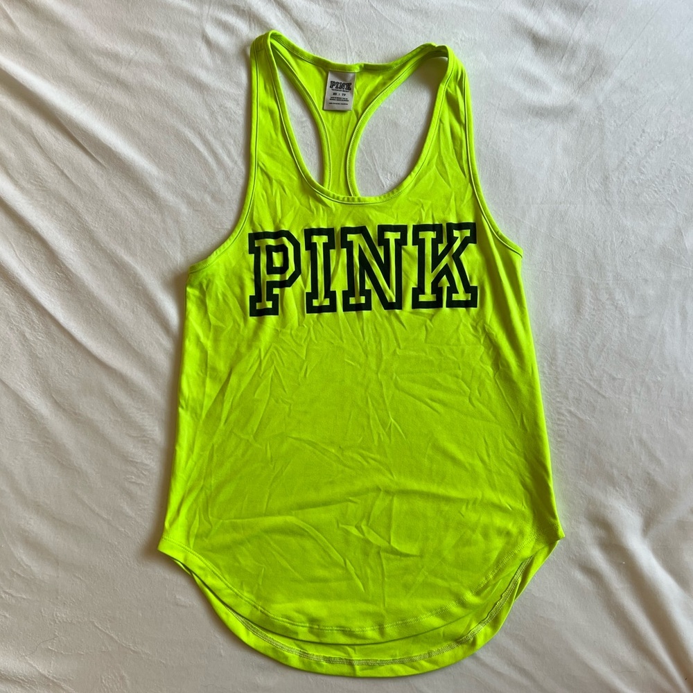 VS PINK Neon Yellow Logo Workout Tank